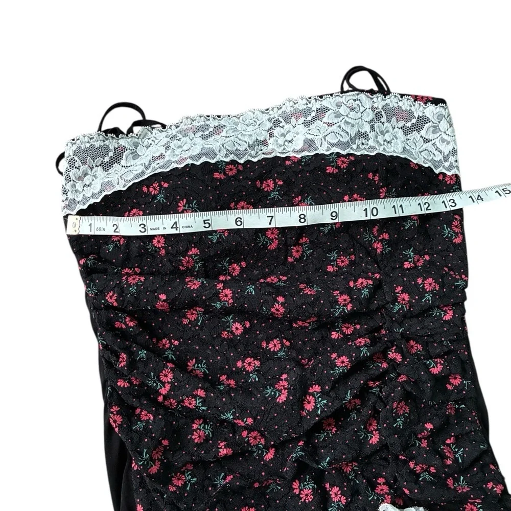 Floral Lace Trim Black Slip Dress